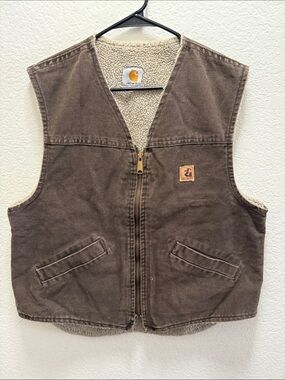 Vintage Carhartt Brown Sherpa-Lined Work Vest